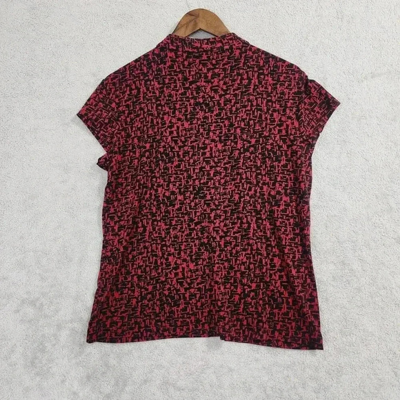 Chico's Womens Printed Button-Up Short Sleeve Top 2/L Mock neck 18PT - Picture 2 of 7